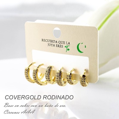 Set de candongas en covergold con baño en Rodio