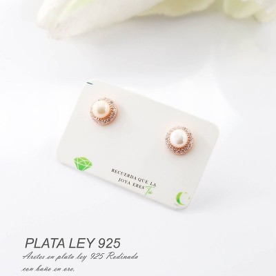 Aretes en plata ley 925 con baño en Rodio