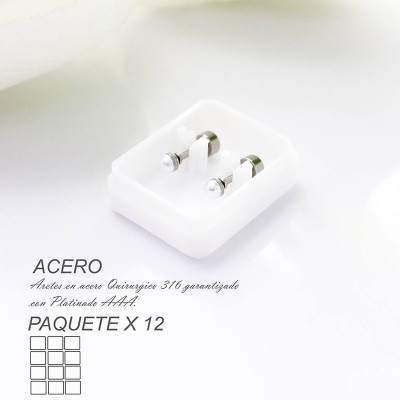 Aretes de seguridad con perla en acero paquete x 12