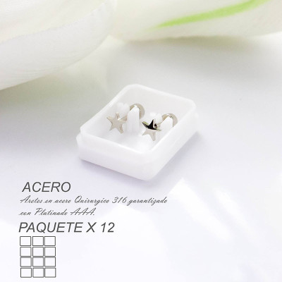 Aretes de seguridad de estrella en acero paquete x 12