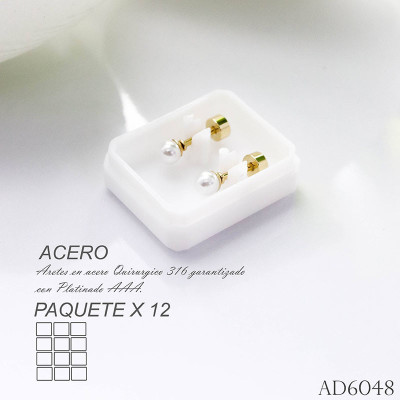 Aretes de seguridad con perla en acero paquete x 12