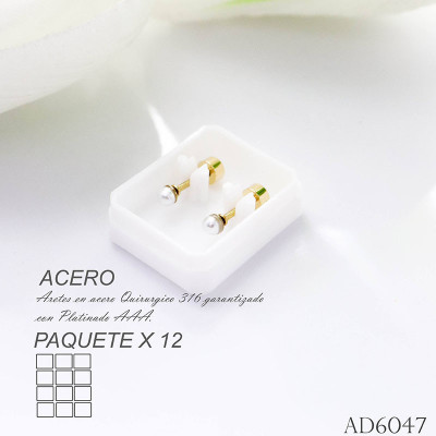 Aretes de seguridad con perla en acero paquete x 12