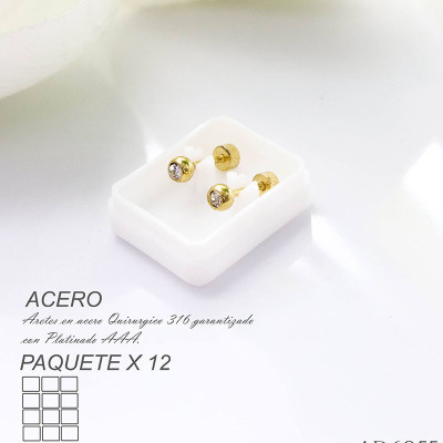 Aretes de seguridad de circón blanco en acero paquete x 12