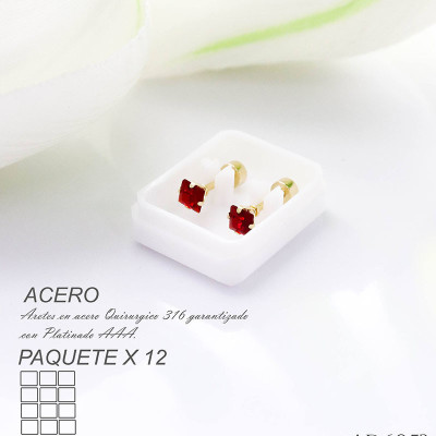 Aretes de seguridad de cuadrado rojo en acero paquete x 12