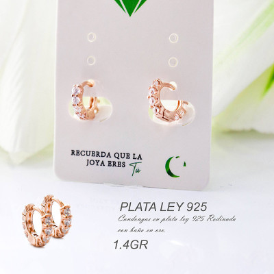 Candongas rosadas en plata ley 925 GR 1.4