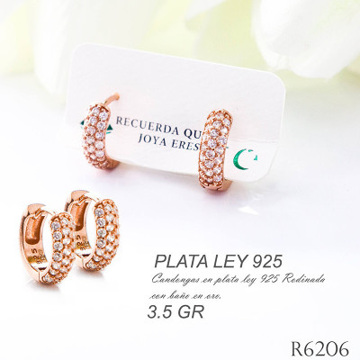 Candongas  rosadas en plata ley 925 GR 3.5