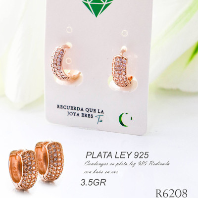 Candongas rosadas en plata ley 925 GR 3.5