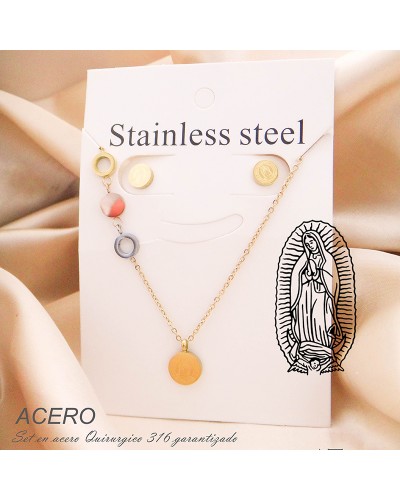 Set En Acero Con Imagen De La Virgen