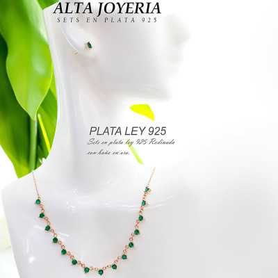 Set aretes y collar en plata ley 925