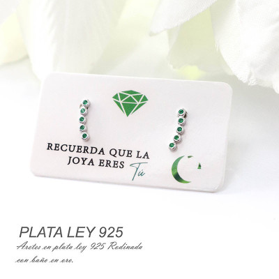 Aretes de circón verde en plata ley 925