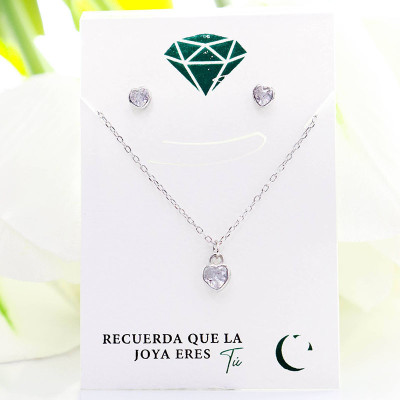 Set de corazón en plata ley 925