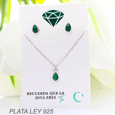 Set de piedra verde en plata ley 925