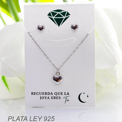 Set de corazón en plata ley 925