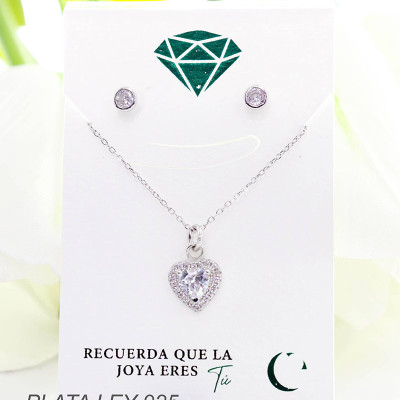 Set de corazón en plata ley 925