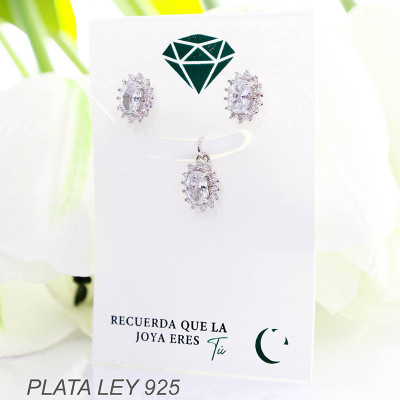 Set de topos y dije en plata ley 925