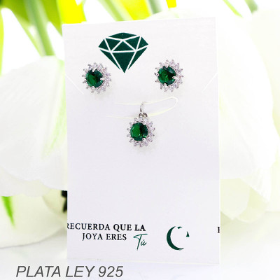 Set de topos y dije en plata ley 925