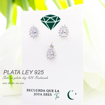 Set de topos y dije en plata ley 925