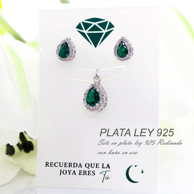 Set de topos y dije en plata ley 925