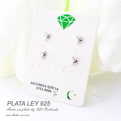 Aretes en forma de corazón en plata ley 925