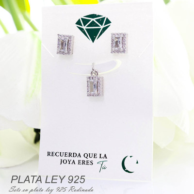 Set de topos y dije en plata ley 925