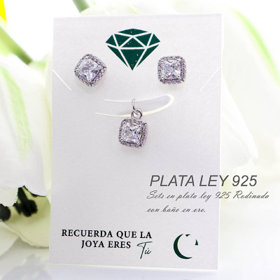 Set de topos y dije en plata ley 925