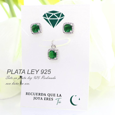 Set de topos y dije en plata ley 925