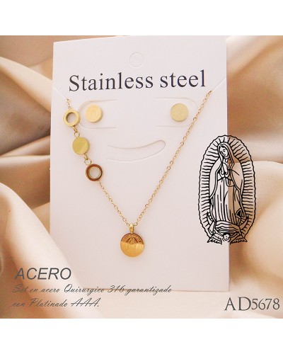 Set En Acero Con Imagen De La Virgen