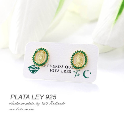 Aretes de la virgen dorados en plata ley 925