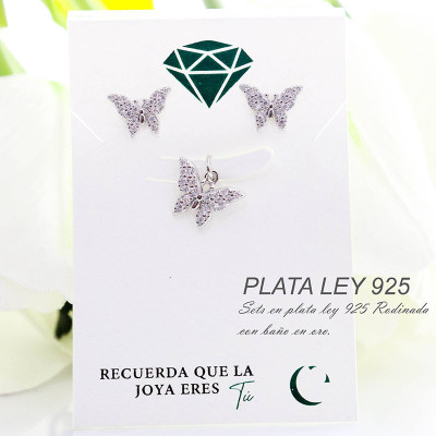 Set de mariposa en plata ley 925