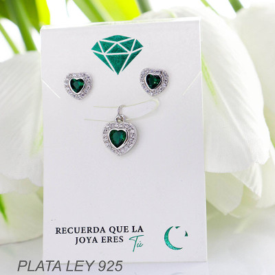 Set de topos y dijes en forma de corazón en plata ley 925