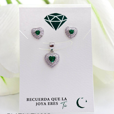 Set de topos y dijes en forma de corazón en plata ley 925