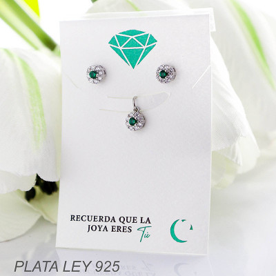Set de  topos y dijes en plata ley 925