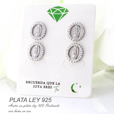 Aretes con imagen de la virgen en plata ley 925