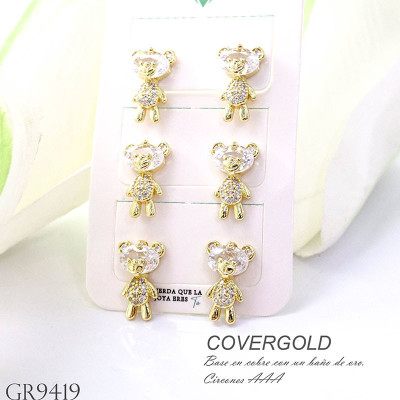 Aretes de oso paquete x 3 en covergold