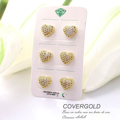 Aretes de corazón paquete x 3 en covergold