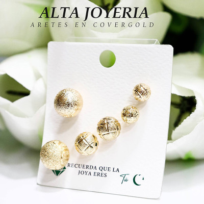 Set de aretes bolas en covergold