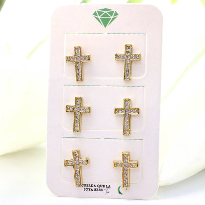 Aretes de cruz paquete x 3 en covergold